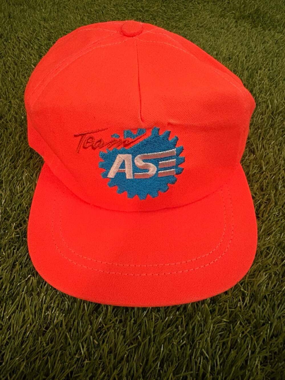 Vintage Team ASE Neon Orange Adjustable Leather Strapback Hat